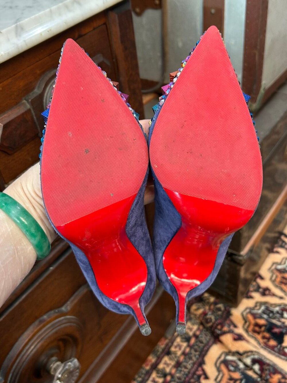 Christian Louboutin Keopump 100 Blue Suede Strass Pumps size 39 - Picture 5 of 7
